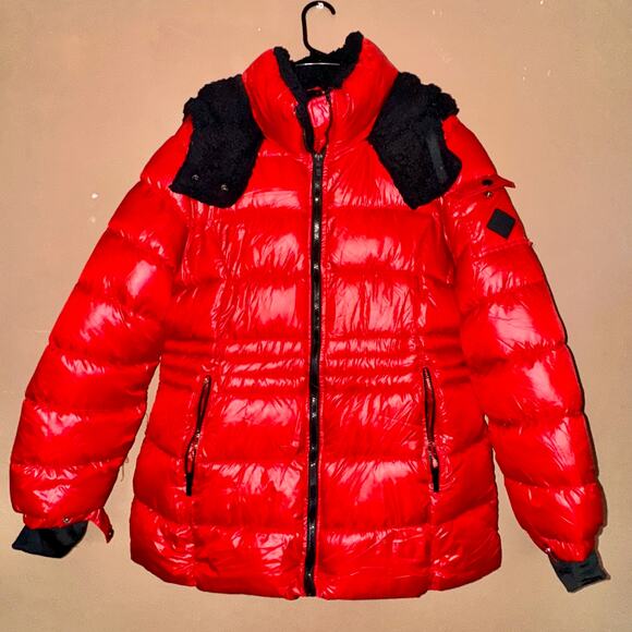 Steve Madden Women's Red Shiny Puffer Coat Jacket Faux Fur Trim - Size XXL - Picture 1 of 10